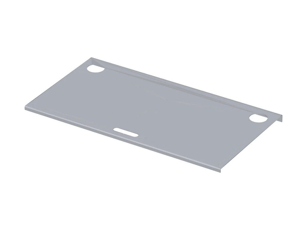 CAD render of the F-150 tailgate table: one 40 in aluminum panel with two cup holes, a handle slot, a bent front lip and a hook-over back lip